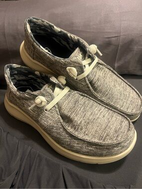 Ariat Men’s Size 8/Women’s 9.5 Cloth Gray/White Shoes, Stretch Shoestrings, new